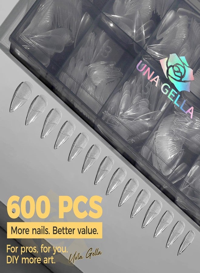 أطراف أظافر جل طويلة مدببة من أونا جيلا، 600 قطعة، أظافر طويلة مدببة على شكل لوز، أظافر صناعية شفافة، أظافر لاصقة بدون انحناء C، مثالية لتزيين صالونات التجميل المنزلية في عيد الميلاد، 12 مقاسًا - Image 3